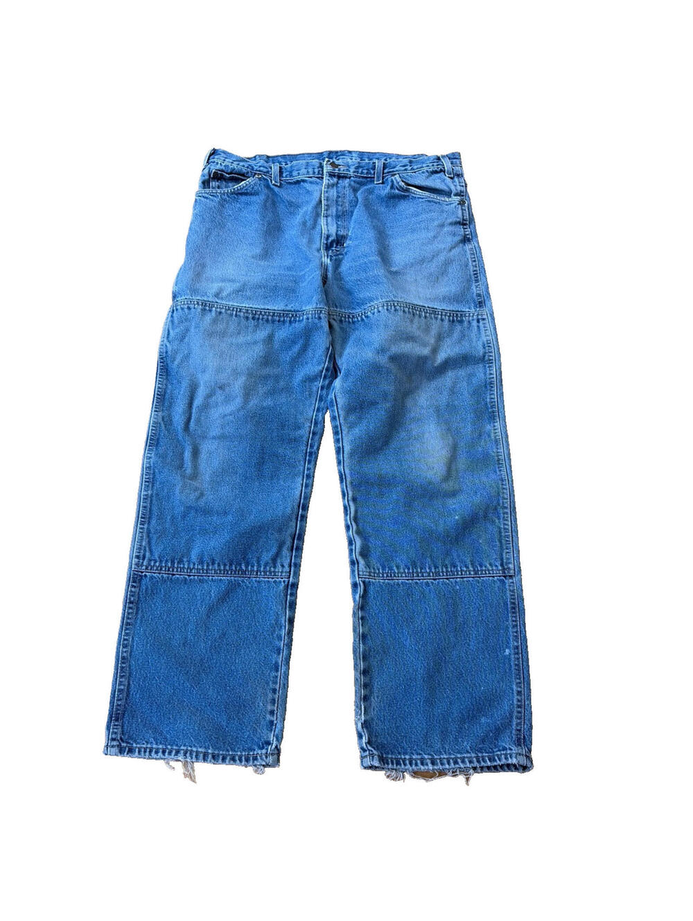 Distressed Lightwash Faded Denim Dickies Double Knee Jeans Men's Size 37/31 Y2K